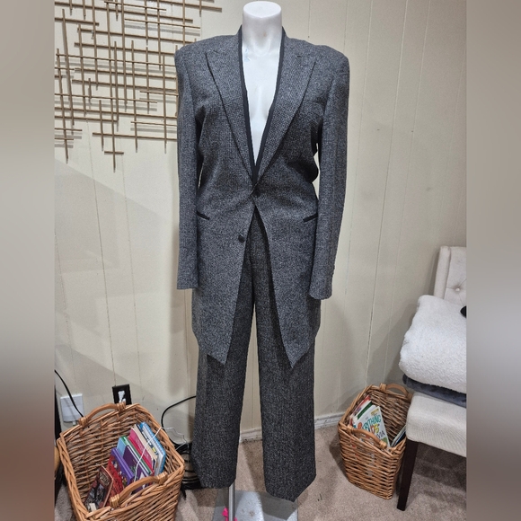 Winter 2pc Suit 2 Button Single Breasted Grey Wool Herringbone Zoot Suit